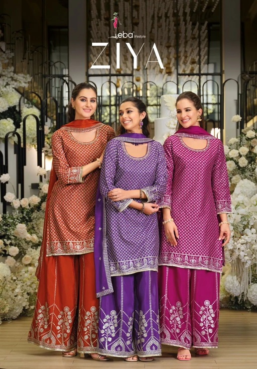 Eba Ziya Chinon Embroidery Work Salwar Suits Collection
