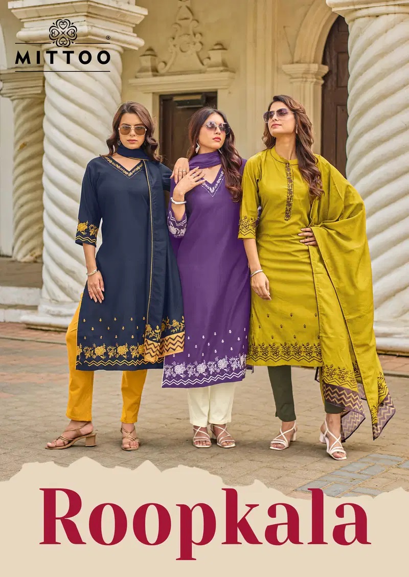 Mittoo Roopkala Thread Work Daily Wear Kurti Pant And Dupatta Collection