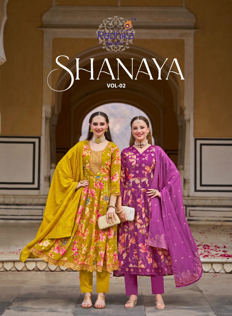 Radhika Shanaya Vol 2 Milano Print Anarkali Kurti Pant And Dupatta