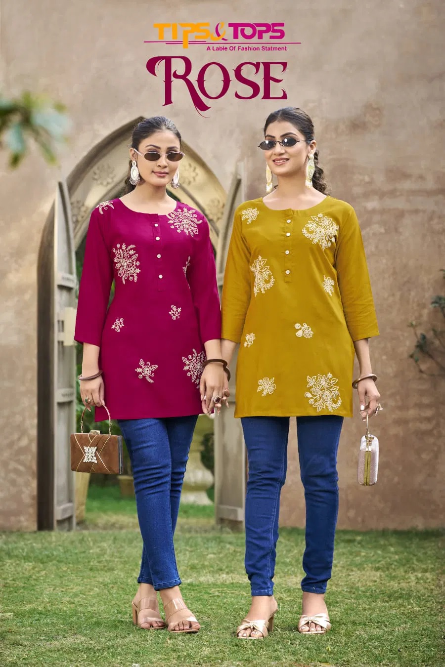 Tips And Tops Rose Embroidered Trendy Ladies Top Collection
