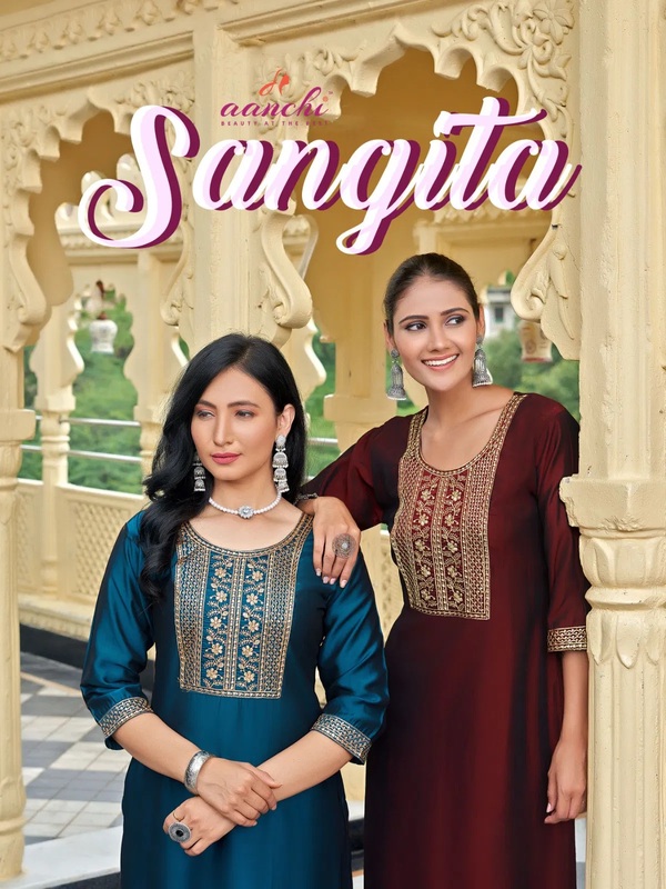 Aanchi Sangita Silk Straight Cut Embroiderey Wear Kurti Collection