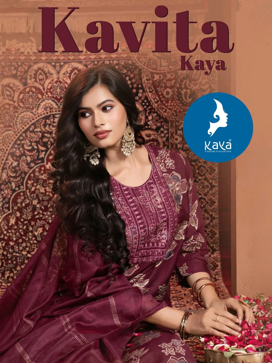 Kaya Kavita Vertican Foil Print Kurti Pant With Dupatta Collection