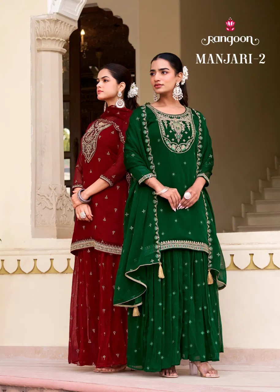 Rangoon Manjari Vol 02 Chiffon Designer Kurti Plazzo And Dupatta