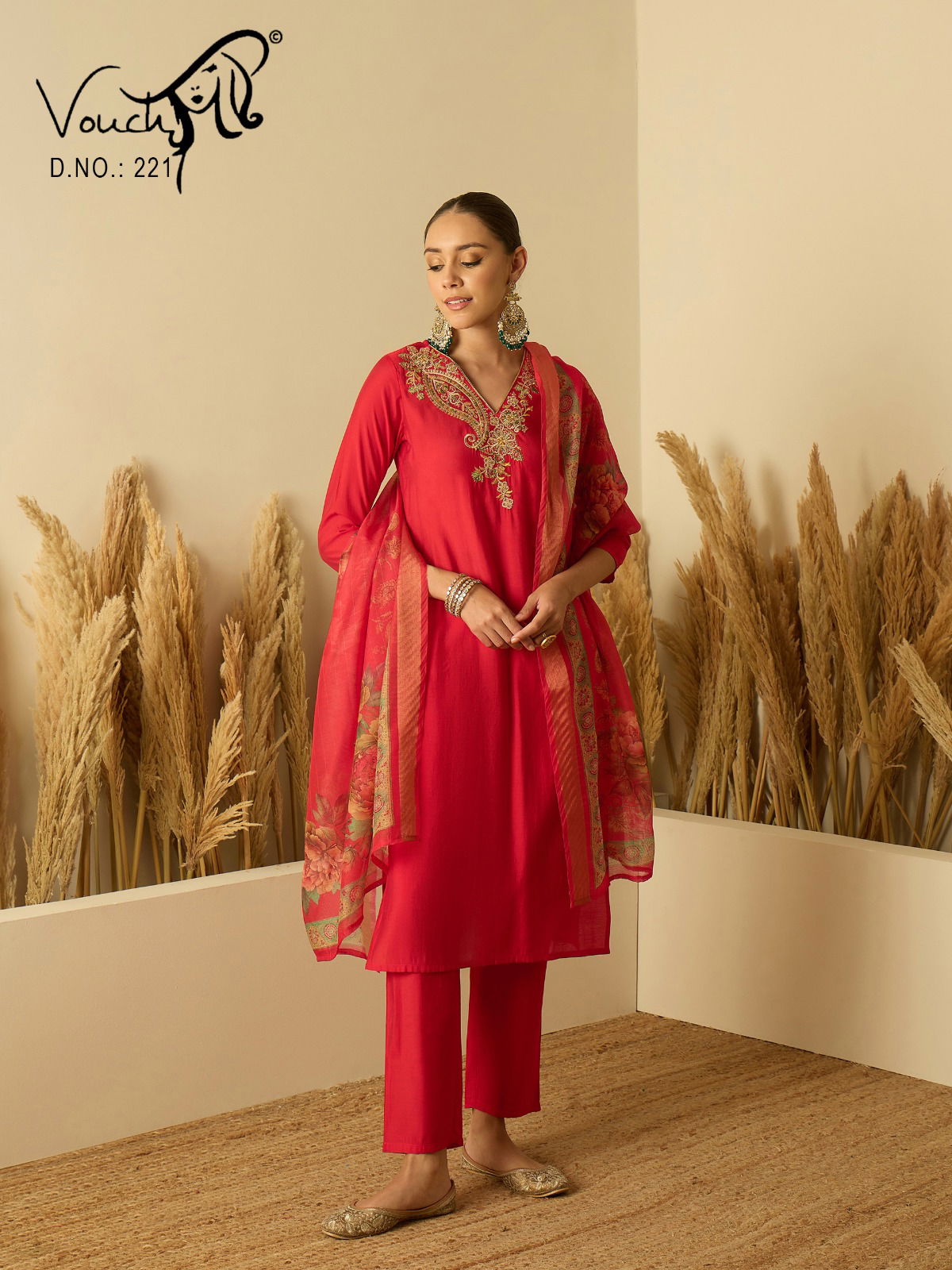 Vouch 221 To 224 Roman Silk Embroidery Kurti Bottom With Dupatta