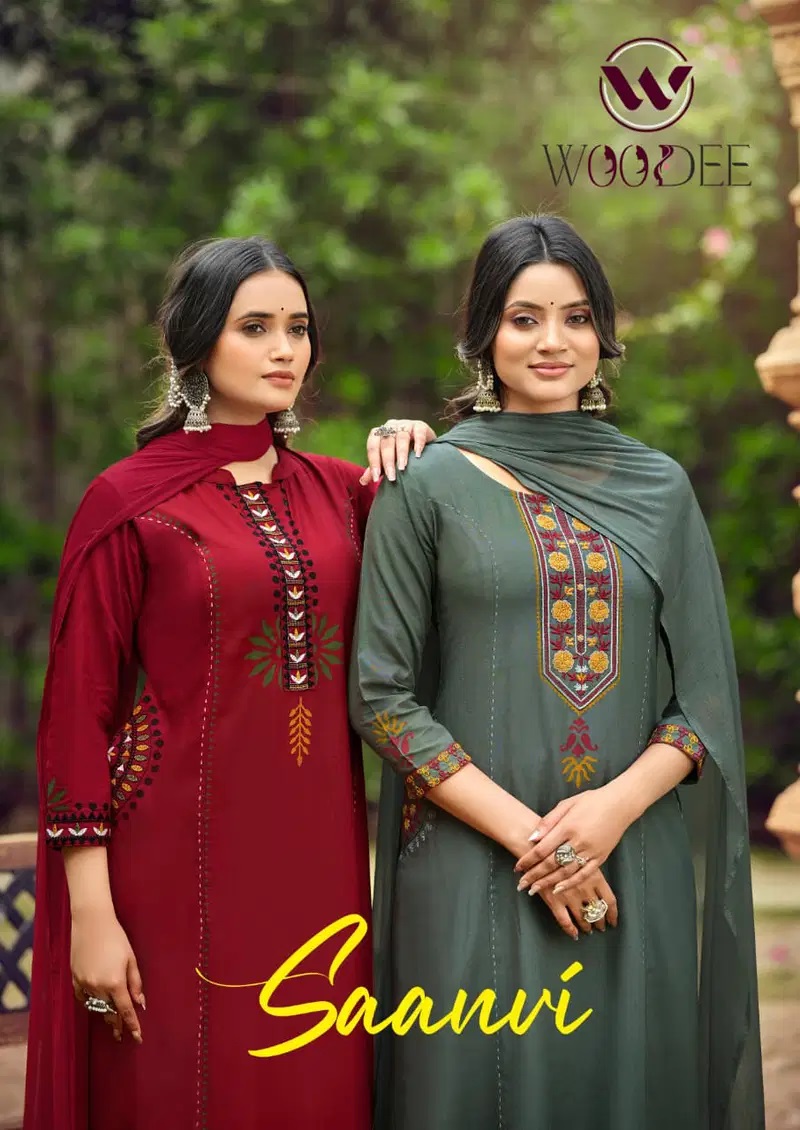 Woodee Saanvi Thread Work Kurti With Bottom Dupatta Collection