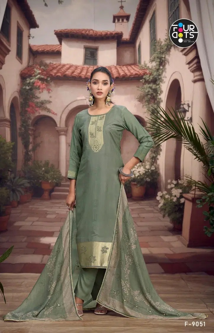 Four Dots Adira Pure Muslin Handworked Dress Material