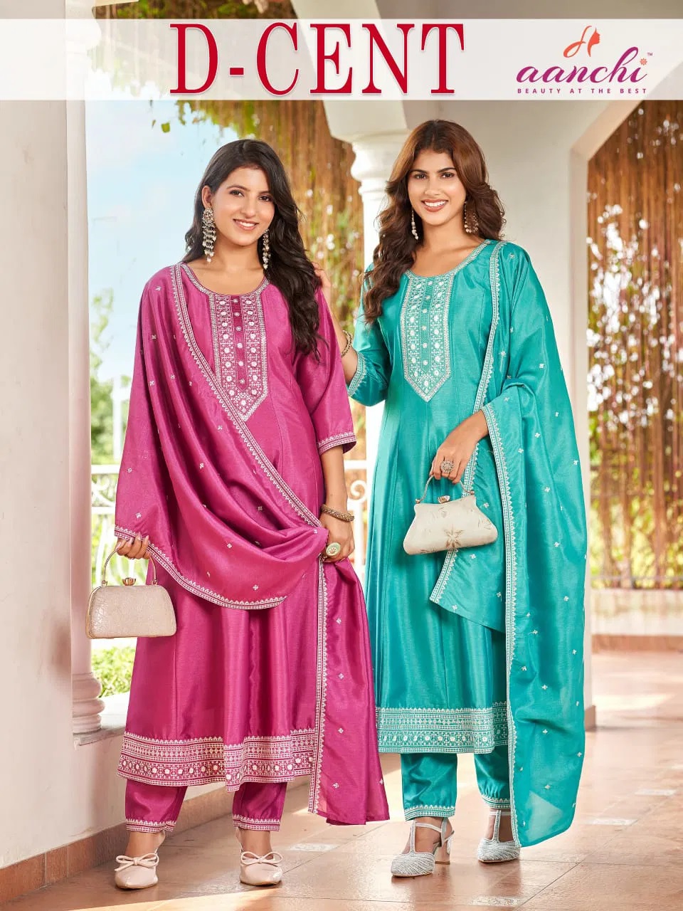 Aanchi Dcent Vichitra Silk Anarkali Kurti With Bottom Dupatta