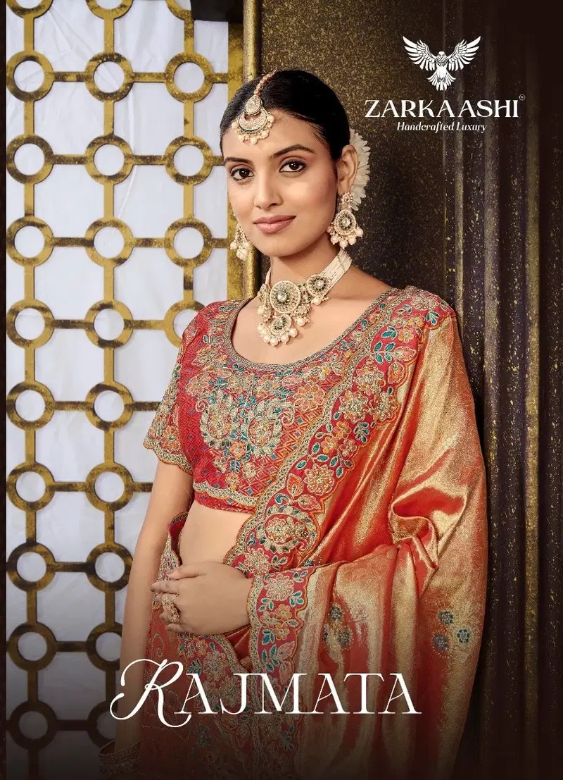 Zarkaashi Rajmata Tissue Wedding Wear Designer Saree
