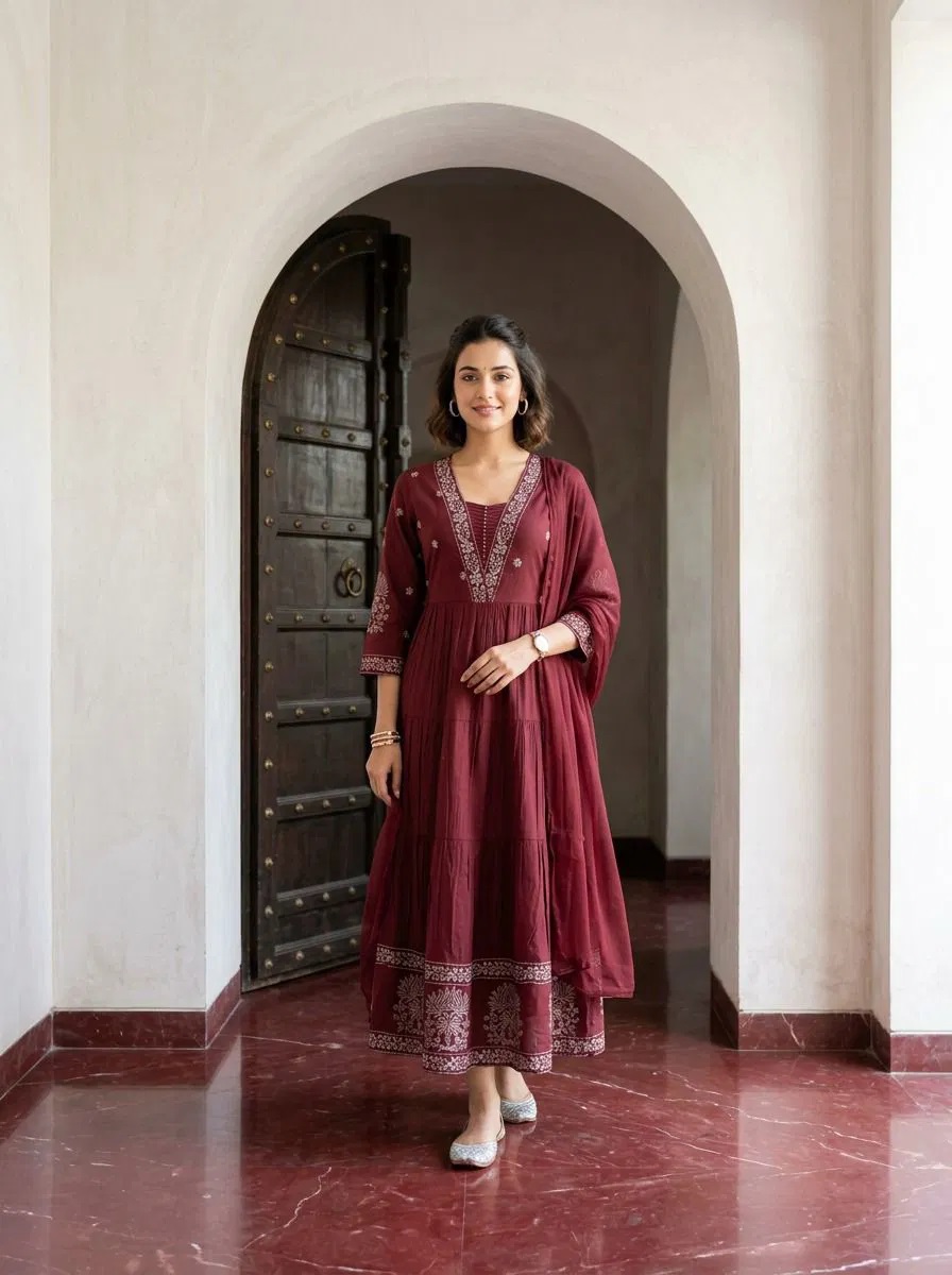 Naisha K 794 Mul Mul Anarkali Kurti With Bottom Dupatta Set