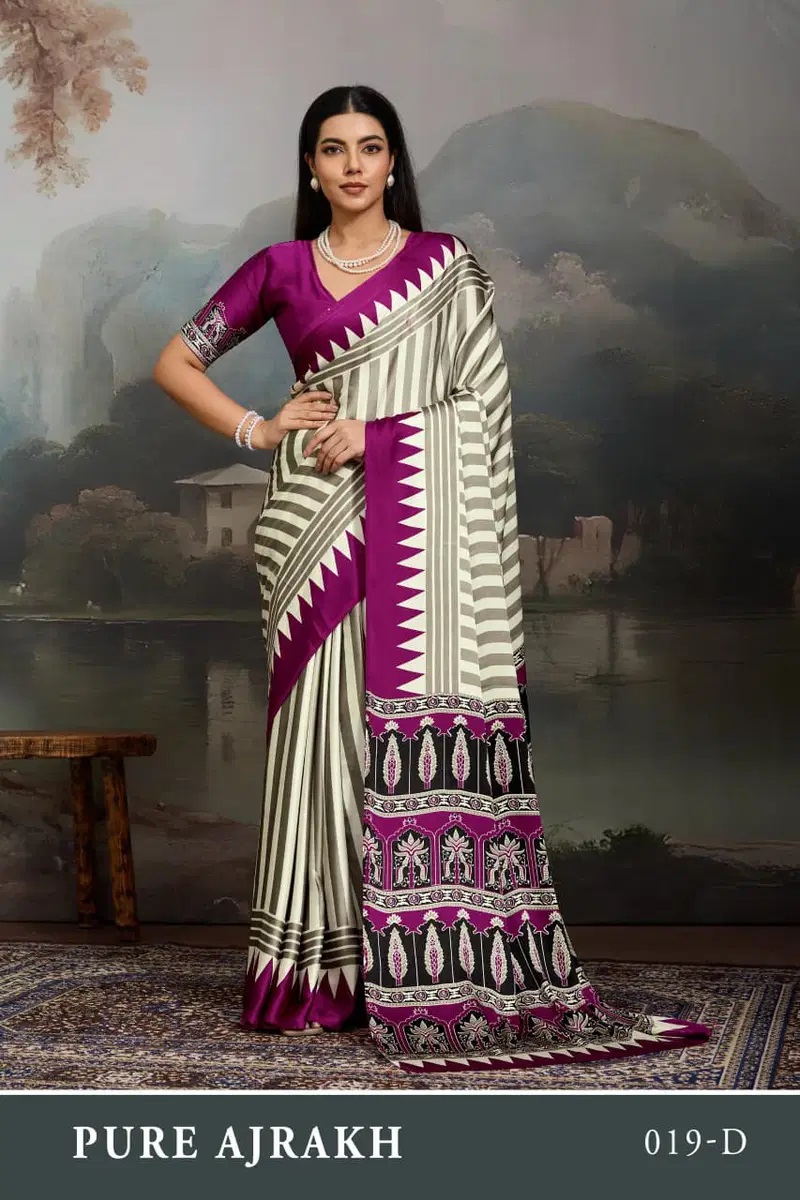 Pure Ajrakh 019 A To F Satin Printed Ajrakh Saree Collection