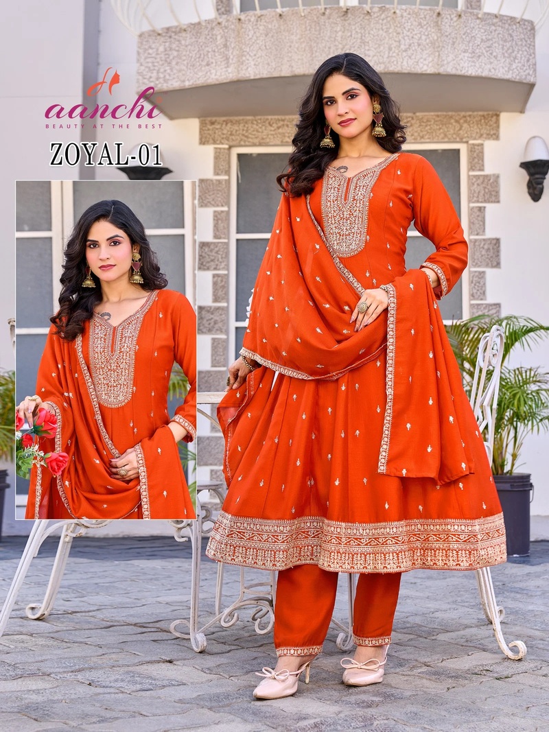 Aanchi Zoyal Vichitra Silk Anarkali Kurti With Bottom Dupatta