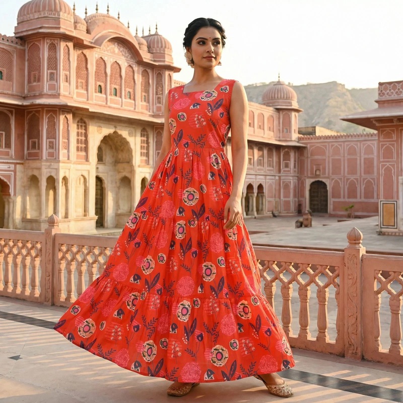 Floral 01 To 05 Printed Sleeveless Long Kurti Collection