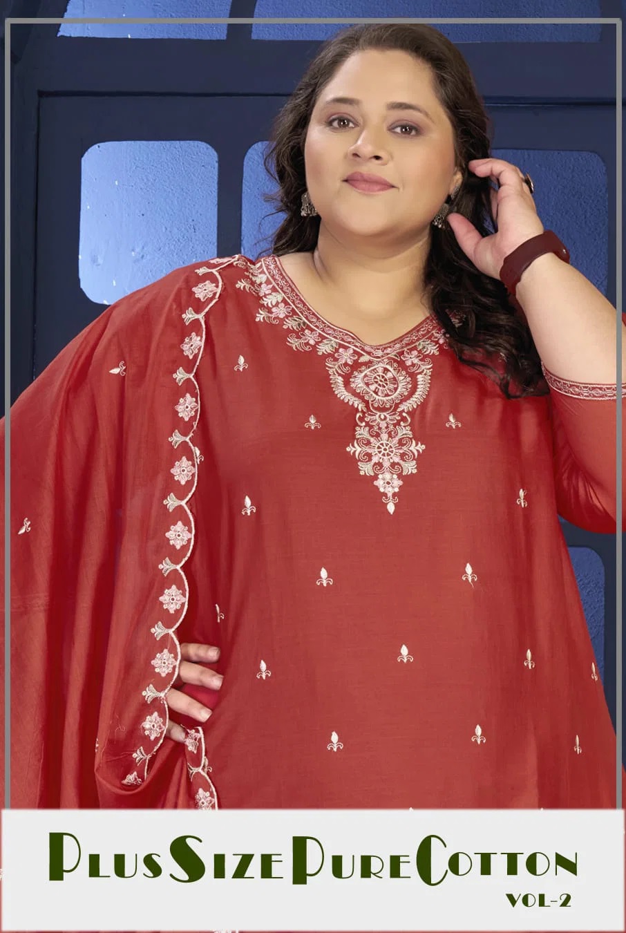 Moksh Plus Size Vol 2 Pure Cotton Kurti With Bottom Dupatta