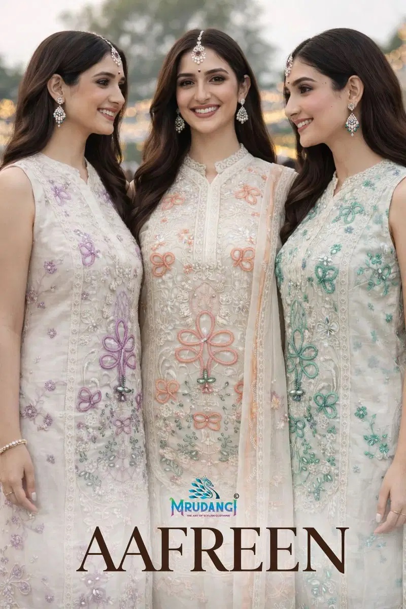 Mrudangi Aafreen Chiffon Embroidered Work Salwar Suits