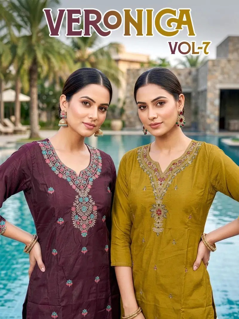 Veronica Vol 07 Roman Silk Embroidery Kurti Set Collection