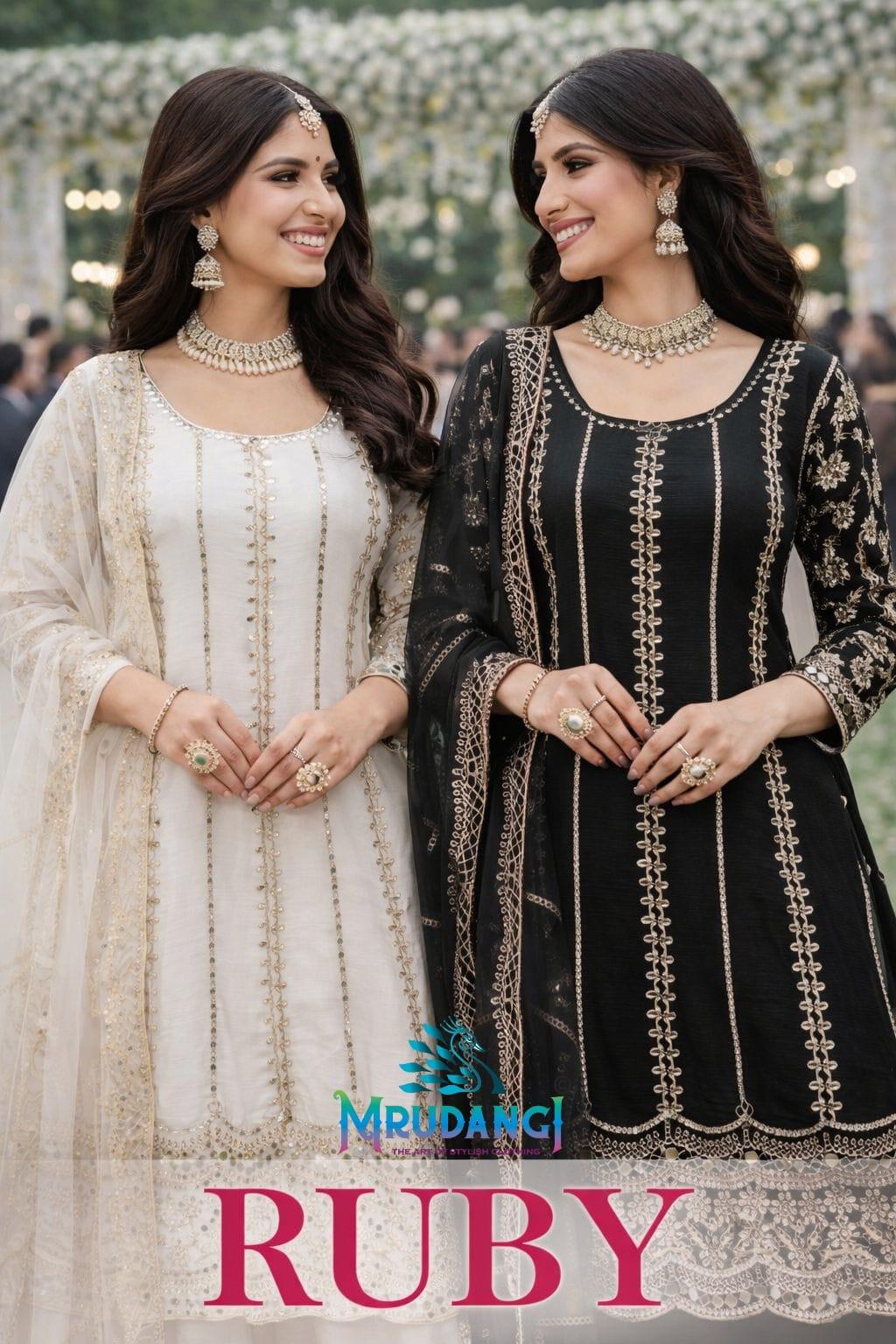 Mrudangi Ruby Chinon Embroidered Work Salwar Suits