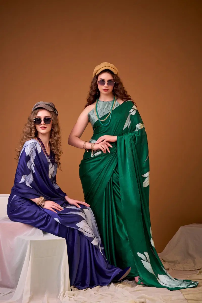 Taraa L 7054 Satin Silk Floral Printed Fancy Saree Collection