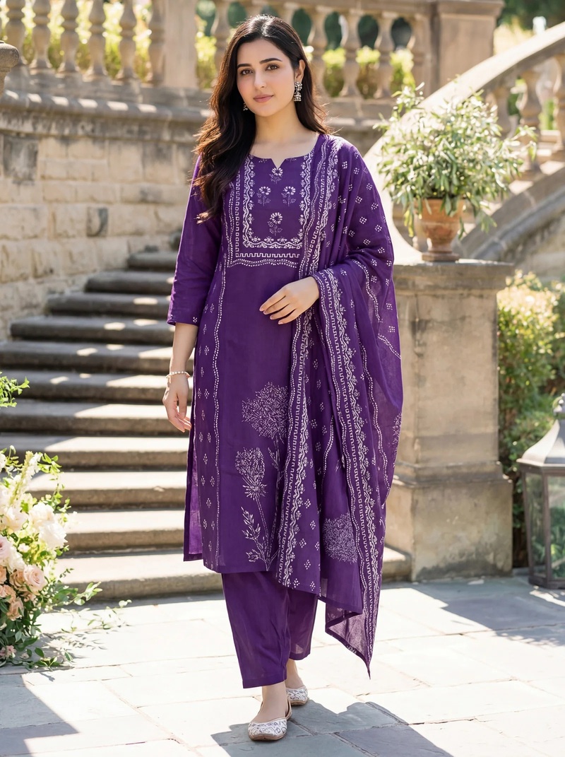 Laxmegha 01 Hand Printed Kurti Pant With Dupatta Set