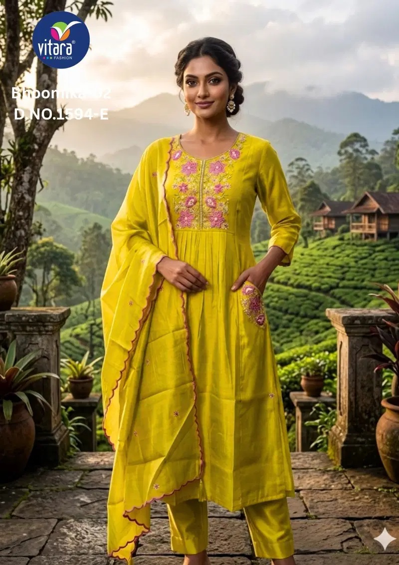 Vitara 1594 E To H Mal Chanderi Embroidered Kurti Set With Dupatta