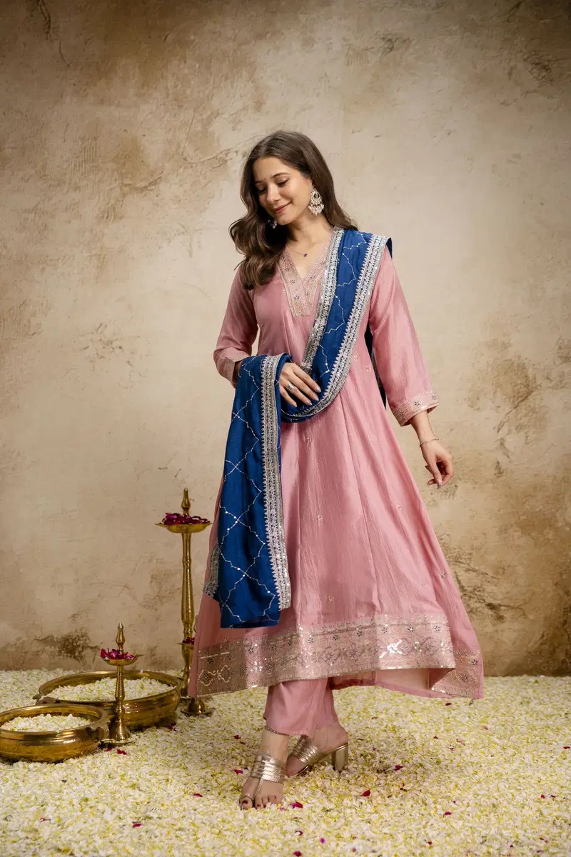 Priyanka 02 Vichitra Silk Anarkali Kurti Set Collection