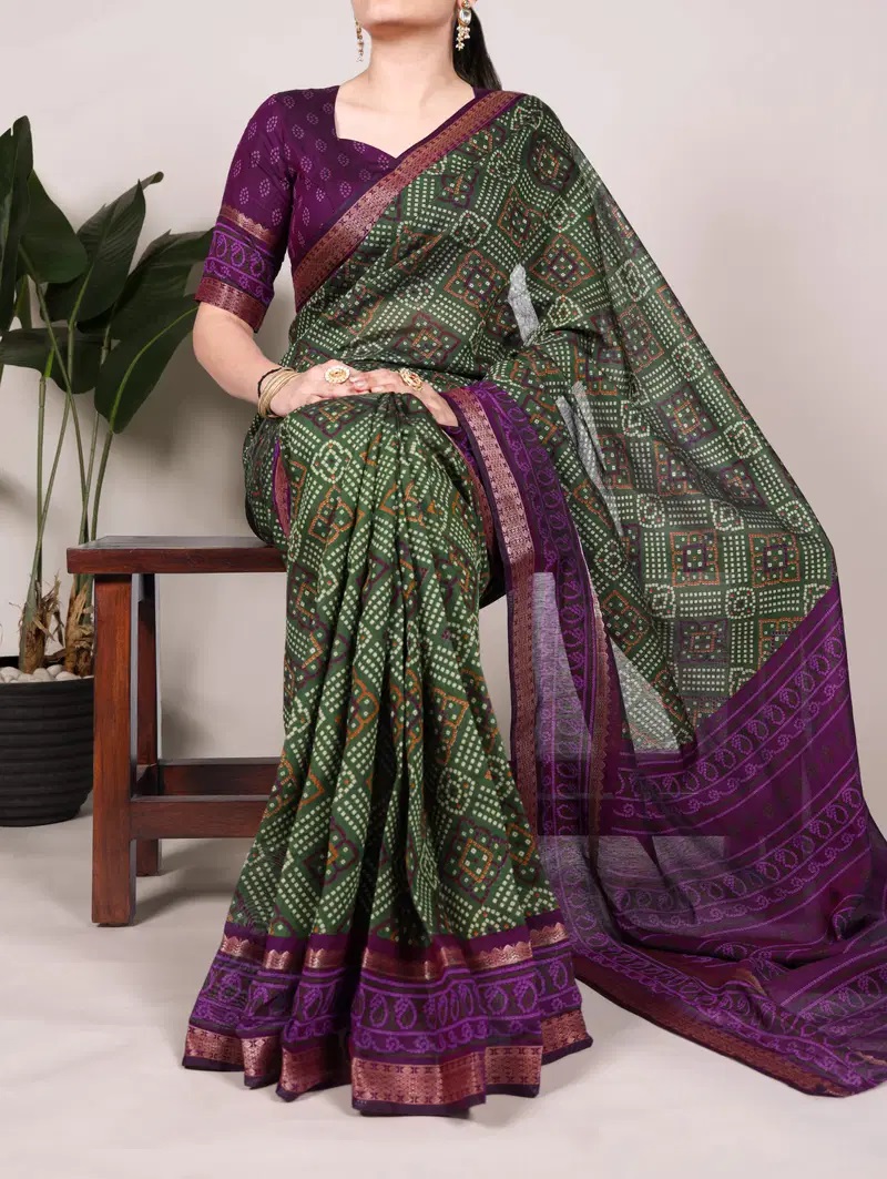 Taraa L 7046 Chanderi Bandhej Printed Saree Collection