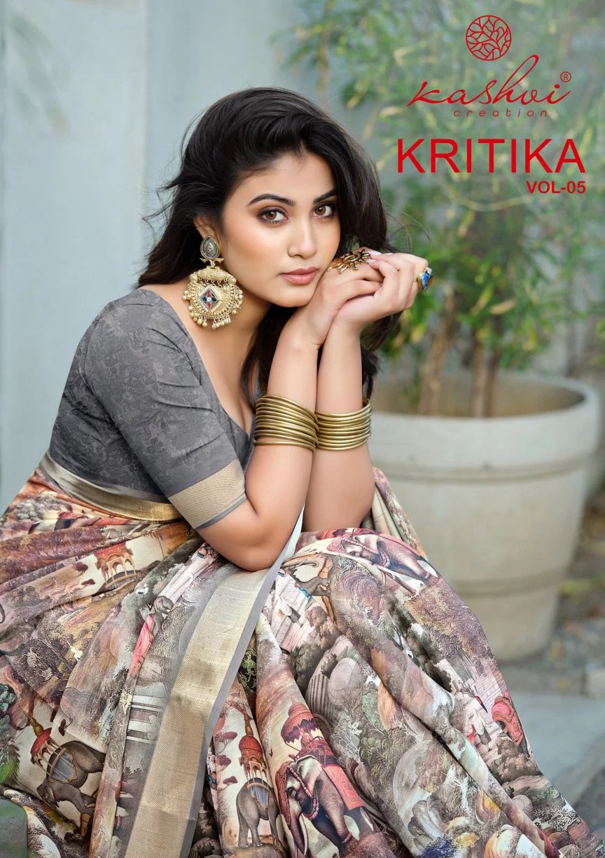 Kashvi Kritika Vol 5 Dull Moss Printed Saree Collection