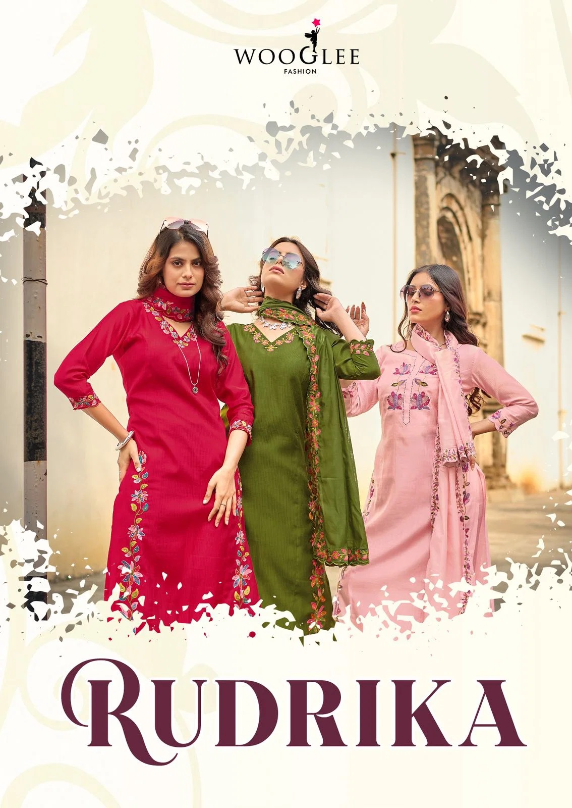 Wooglee Rudrika Thread Worked Kurti With Bottom Dupatta