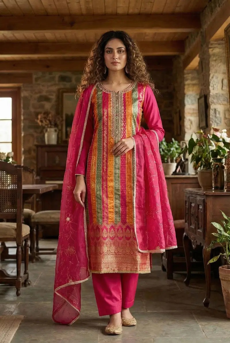 Rimzim Vol 3 Banarasi Jacquard Kurti With Bottom Dupatta