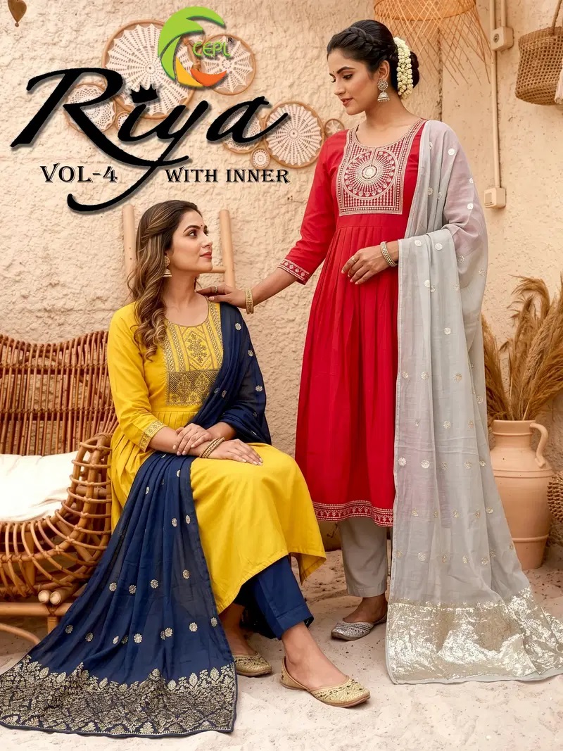 Riya Vol 4 Roman Silk Anarkali Kurti With Bottom Dupatta