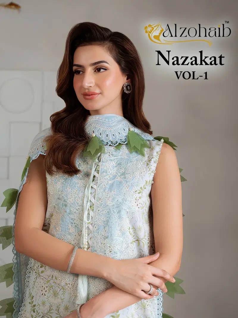 Alzohaib Nazakat Vol 1 Cotton Patche Worked Salwar Suits Chiffon Dupatta