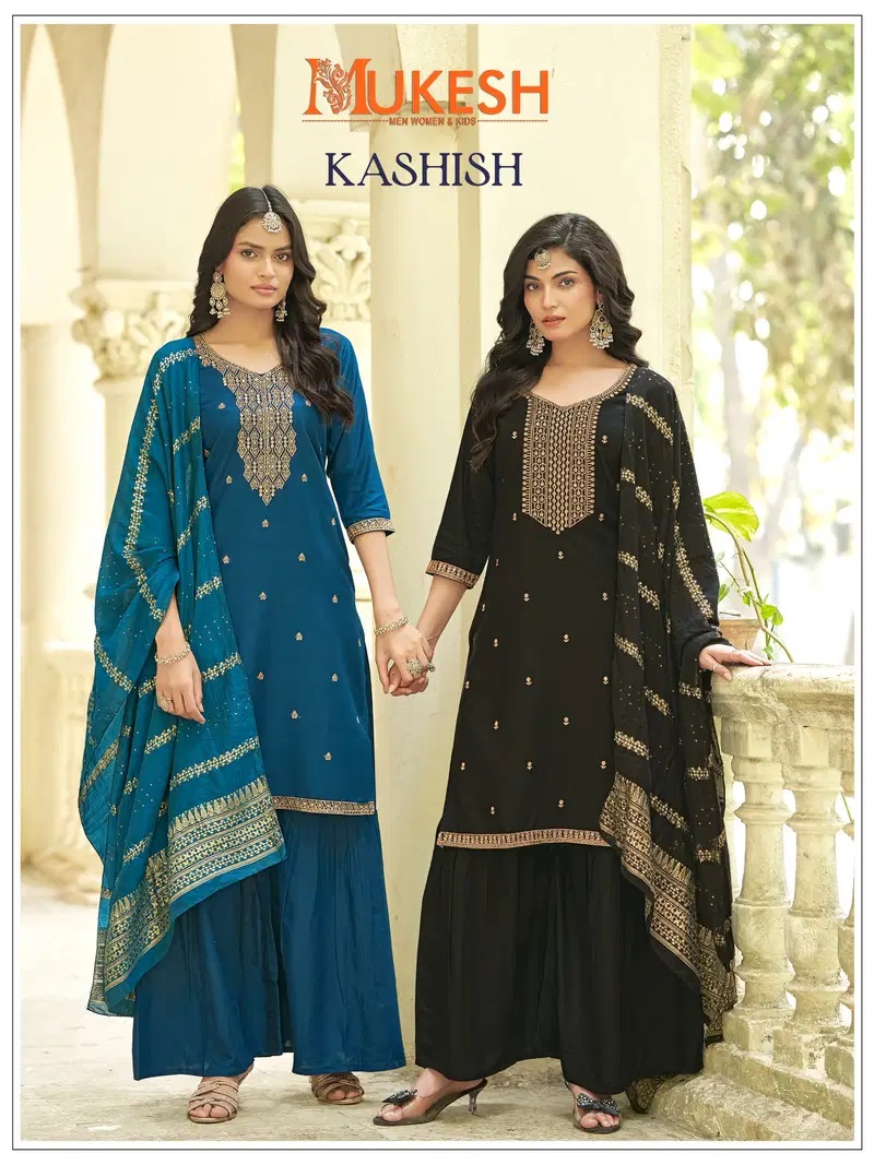 Mukesh Kashish Rayon Embroidered Kurti Palazzo Set With Dupatta