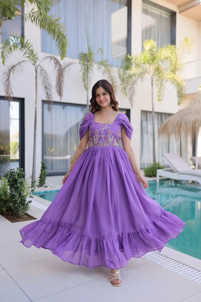 Ka 1240 Mal Chanderi Party Wear Long Gown Collection