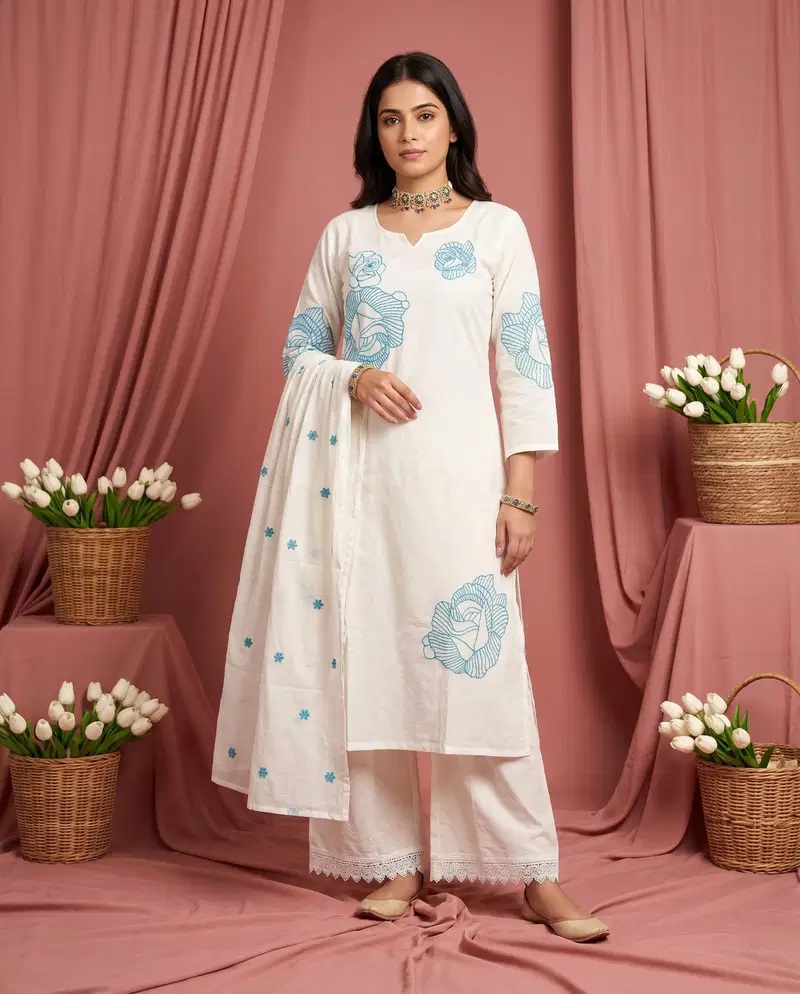 Naisha K 914 Mal Cotton Kurti Pant With Dupatta