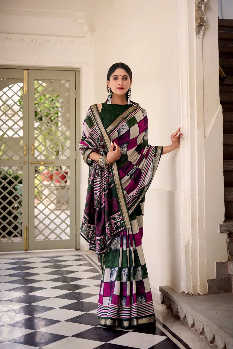 Taraa L 7045 Viscose Chanderi Printed Saree Collection