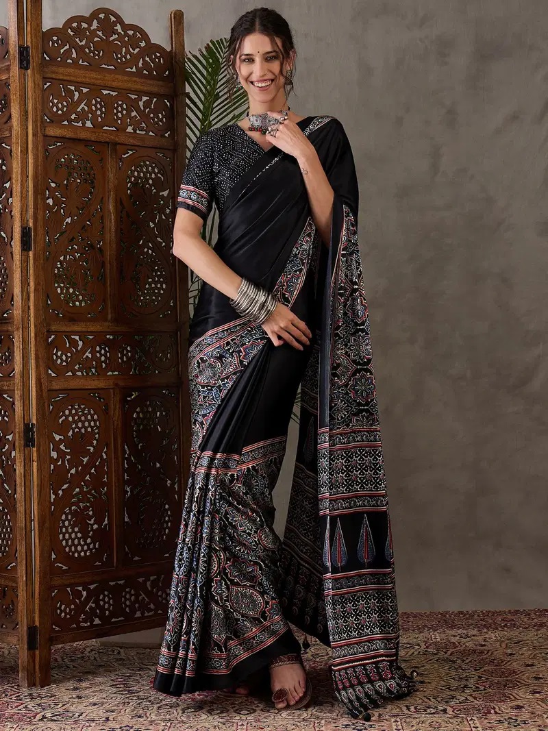 Ajrakh Lux 34 Modal Silk Printed Saree Collection