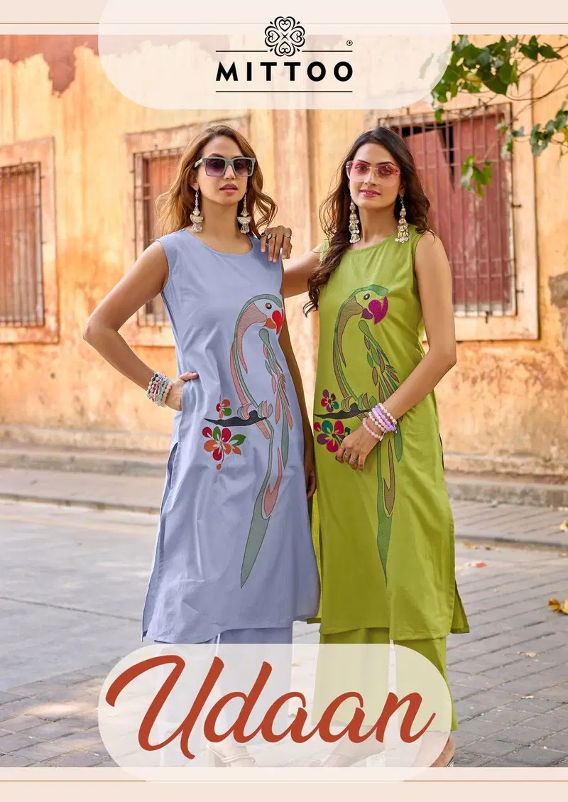 mittoo udaan dhabu thread work kurti with bottom under 500 wholesale