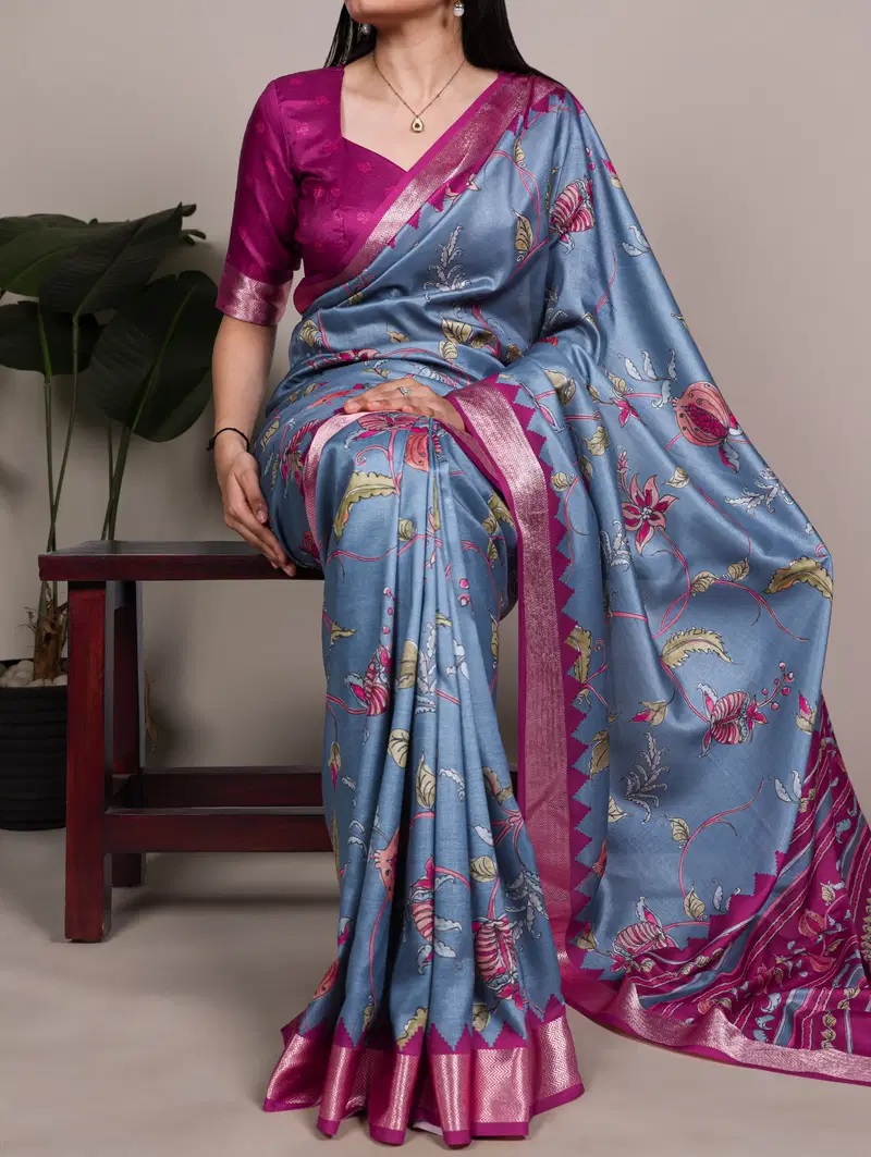 Taraa L 7021 Permium Printed Tussar Silk Saree