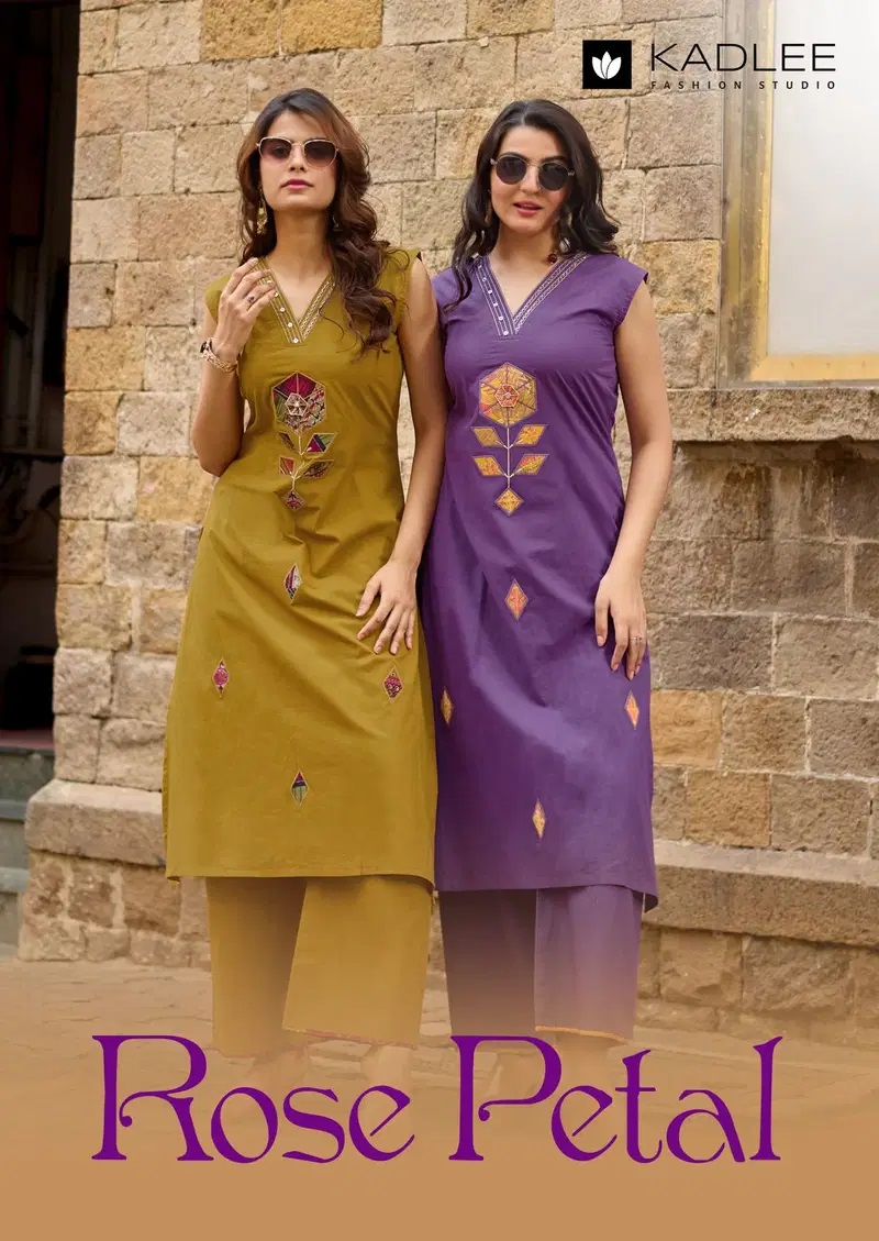 Kadlee Rose Petal Cotton Thread Worked Kurti With Bottom