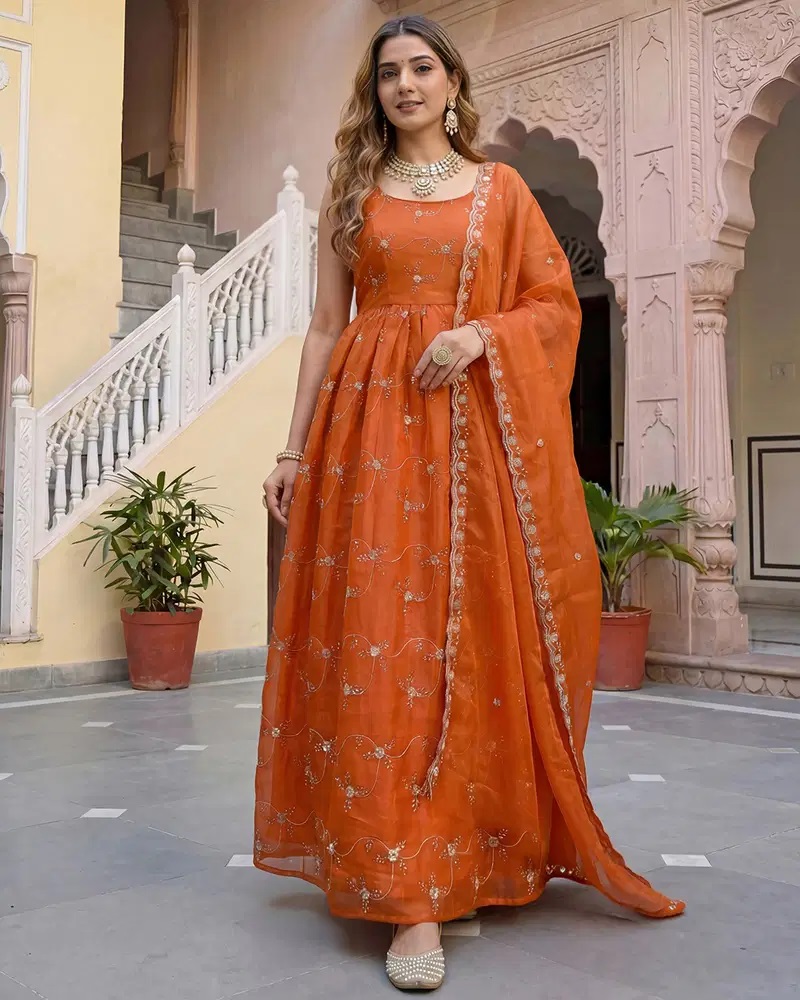 Foram 01 Organza Readymade Gown With Dupatta Collection