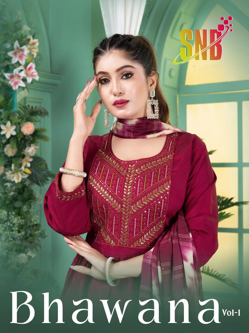 Bhawana Vol 1 Vertican Embroidered Anarkali Kurti Set With Dupatta