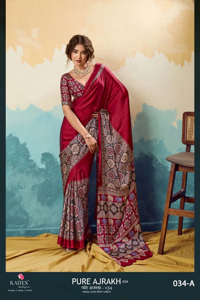 Rajtex Pure Ajrakh 034 Modal Ajrakh Printed Saree Collection