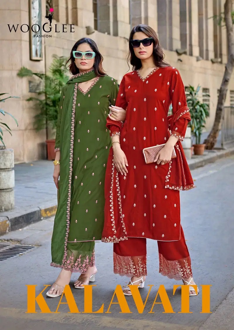 Wooglee Kalavati Thread work kurti pant with dupatta online
