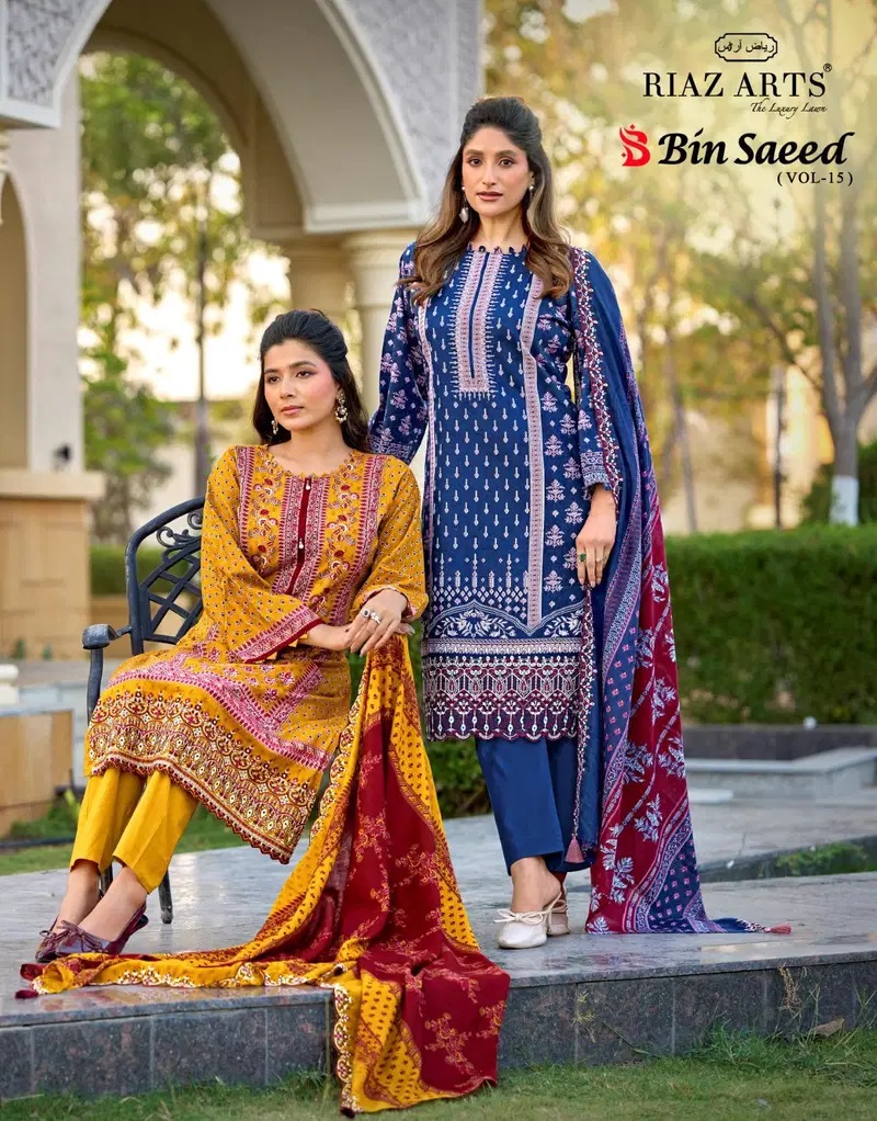 Riaz Arts Bin Saeed Vol 16 Lawn Cotton Printed Dress Material