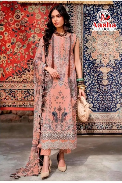 Aasha 1219 A And B Embroidered Pakistani Suits Chiffon Dupatta