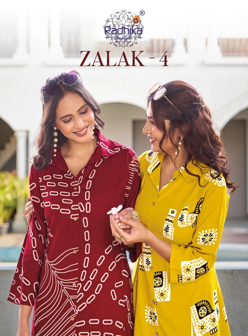 Radhika Zalak Vol 4 Rayon Printed Kurti With Bottom Collection