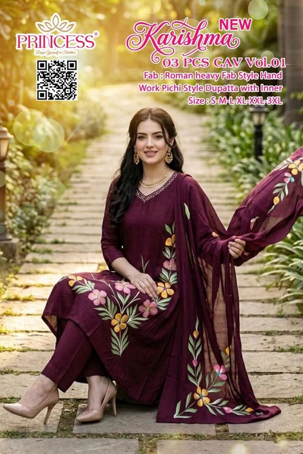 Princess New Karishma Silk Handworked 3 Piece Kurti Set
