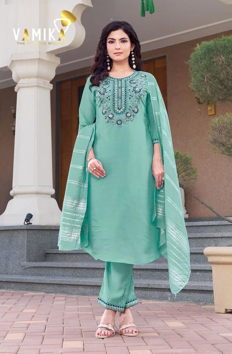 Vamika Amora Viscose Handwork Kurti Bottom With Dupatta Set