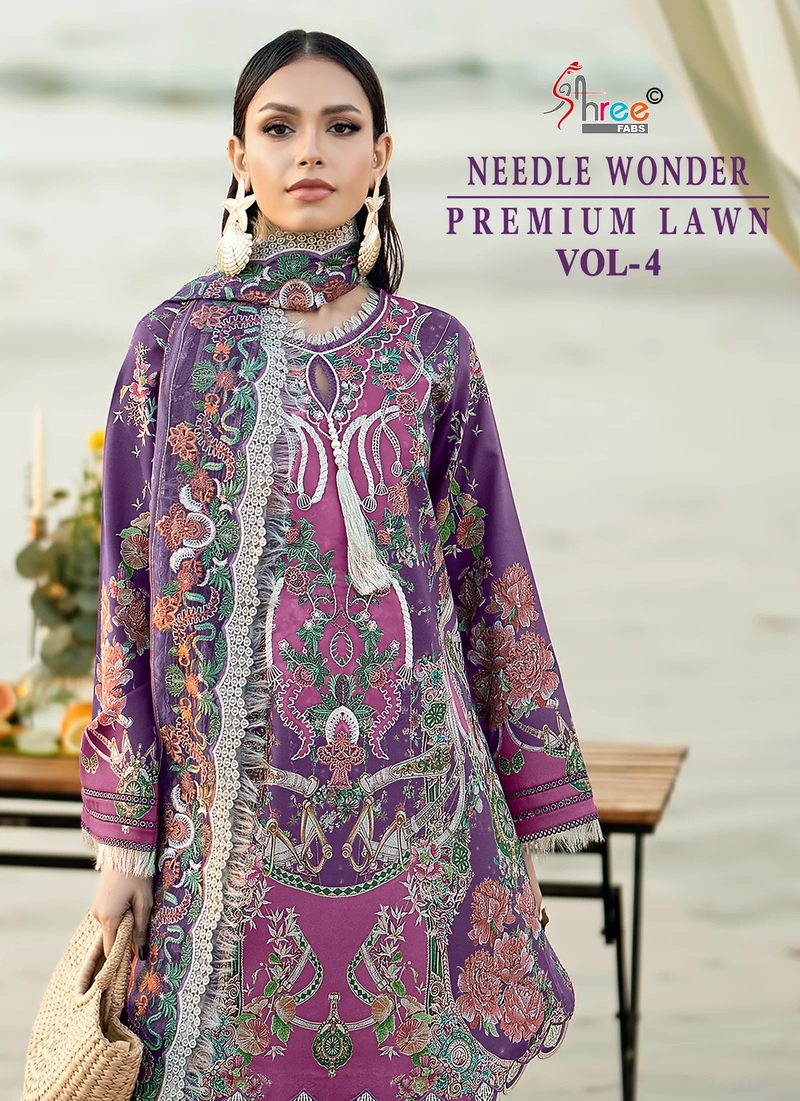 Shree Needle Wonder Vol 4 Cotton Pakistani Suits Chiffon Dupatta