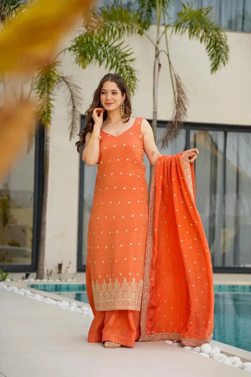 Dhuakira 01 Chinon Silk Kurti With Bottom Dupatta