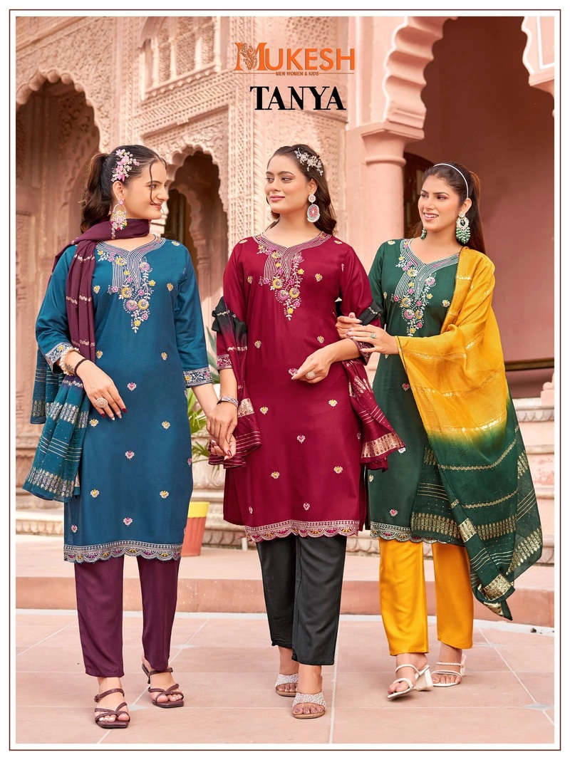 Mukesh Tanya Embroidered Kurti Pant Set With Dupatta